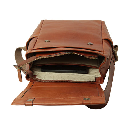 Soft Calfskin Leather Laptop Backpack With Backside Troller Strap -Teak