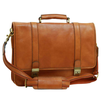 Soft Calfskin Leather Briefcase With Shoulder Strap - Gold