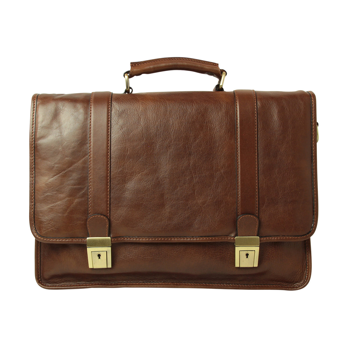 Calfskin Leather Briefcase-Chestnut