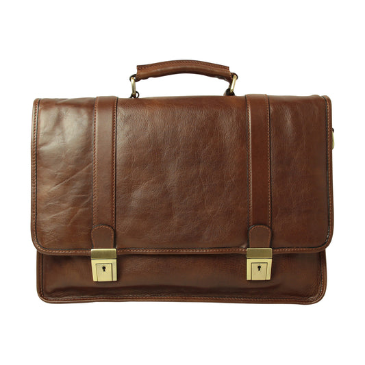 Calfskin Leather Briefcase-Chestnut