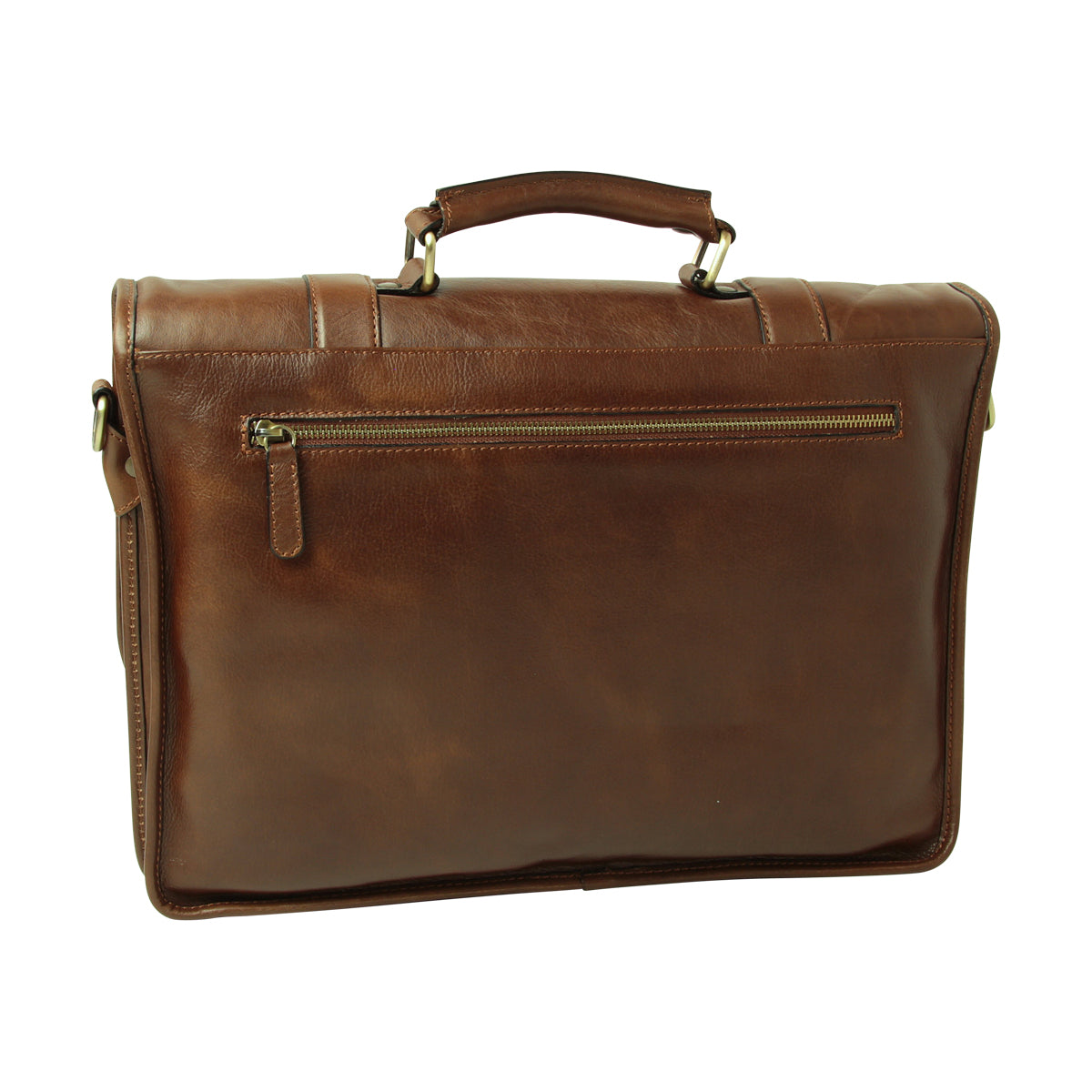 Calfskin Leather Briefcase-Chestnut