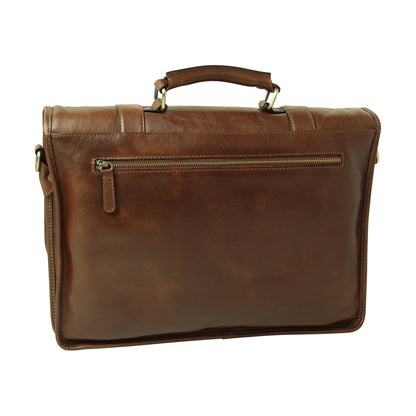 Calfskin Leather Briefcase-Chestnut