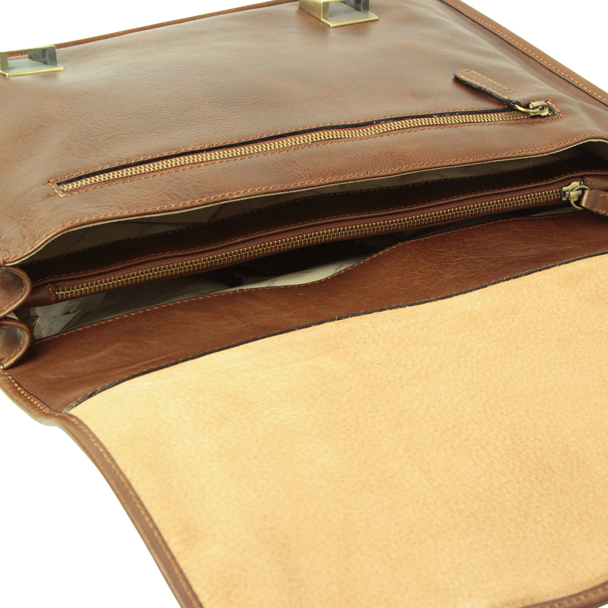 Calfskin Leather Briefcase-Chestnut