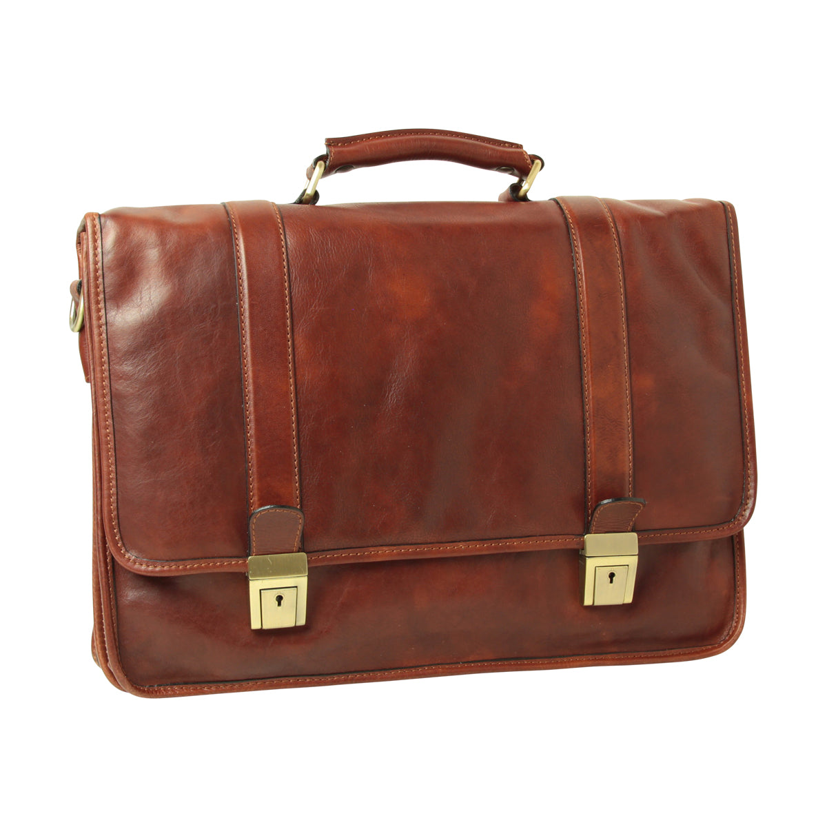 Soft Calfskin Leather Briefcase With Shoulder Strap - Brown