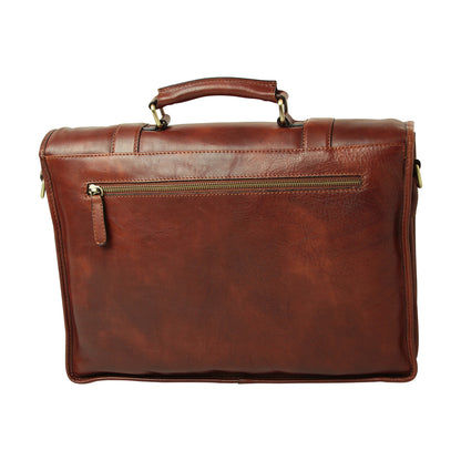 Soft Calfskin Leather Briefcase With Shoulder Strap - Brown