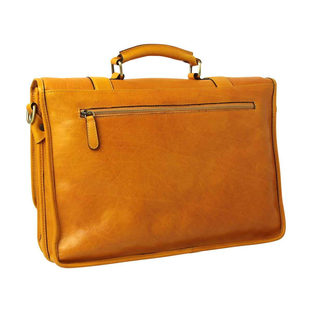 Soft Calfskin Leather Briefcase-Ochre