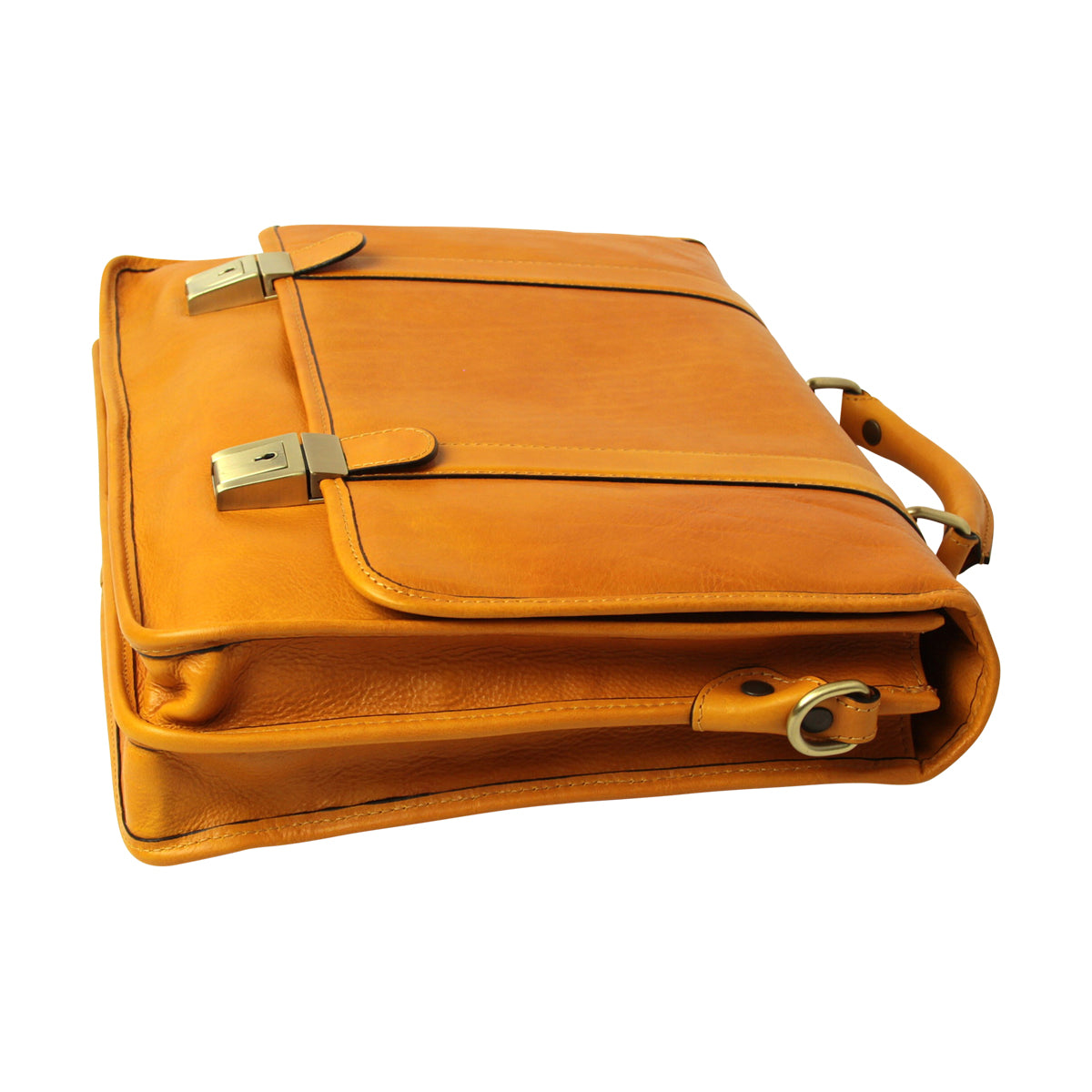 Soft Calfskin Leather Briefcase-Ochre