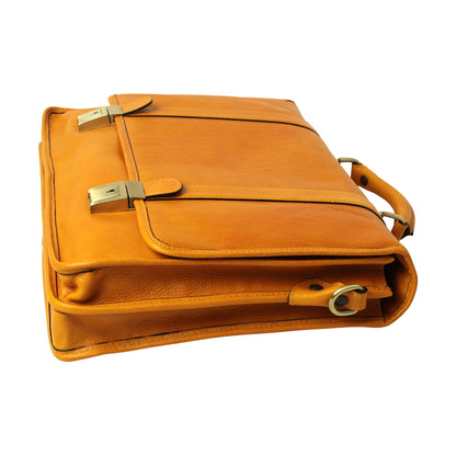 Soft Calfskin Leather Briefcase-Ochre