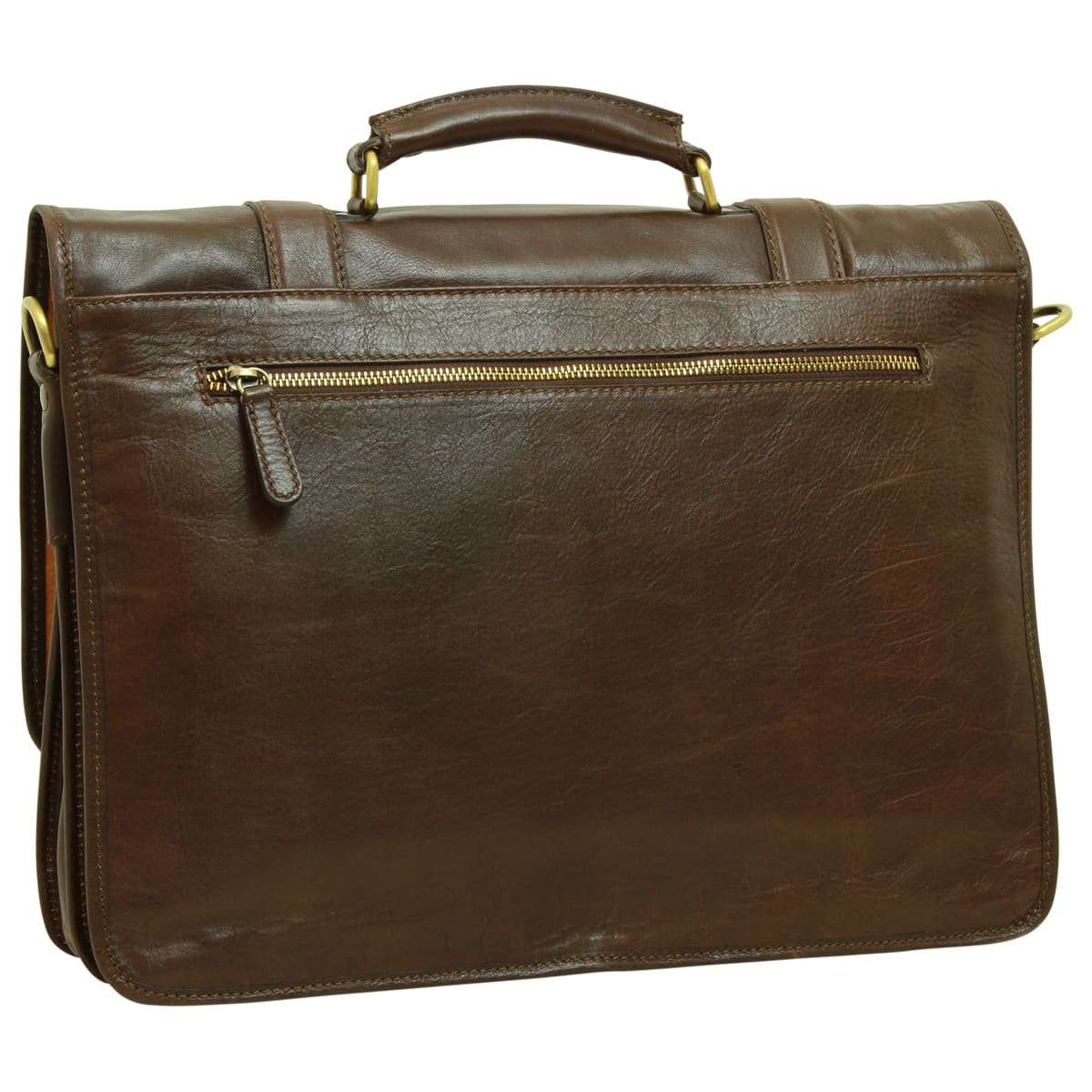 Soft Calfskin Leather Briefcase With Shoulder Strap - Dark Brown