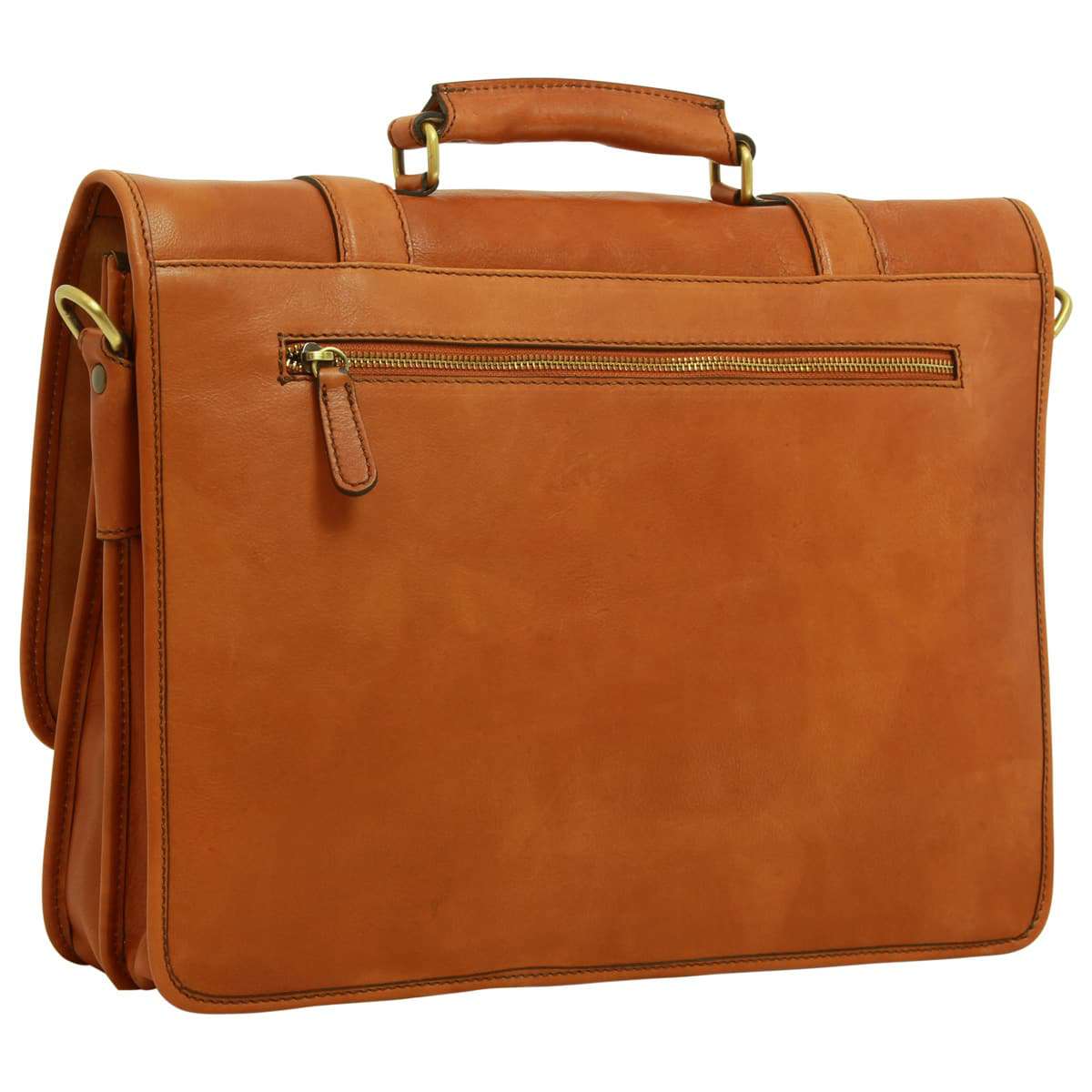 Soft Calfskin Leather Briefcase With Shoulder Strap - Gold