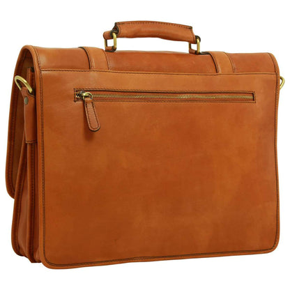 Soft Calfskin Leather Briefcase With Shoulder Strap - Gold