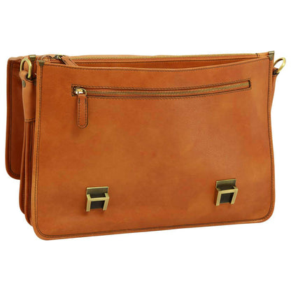 Soft Calfskin Leather Briefcase With Shoulder Strap - Gold