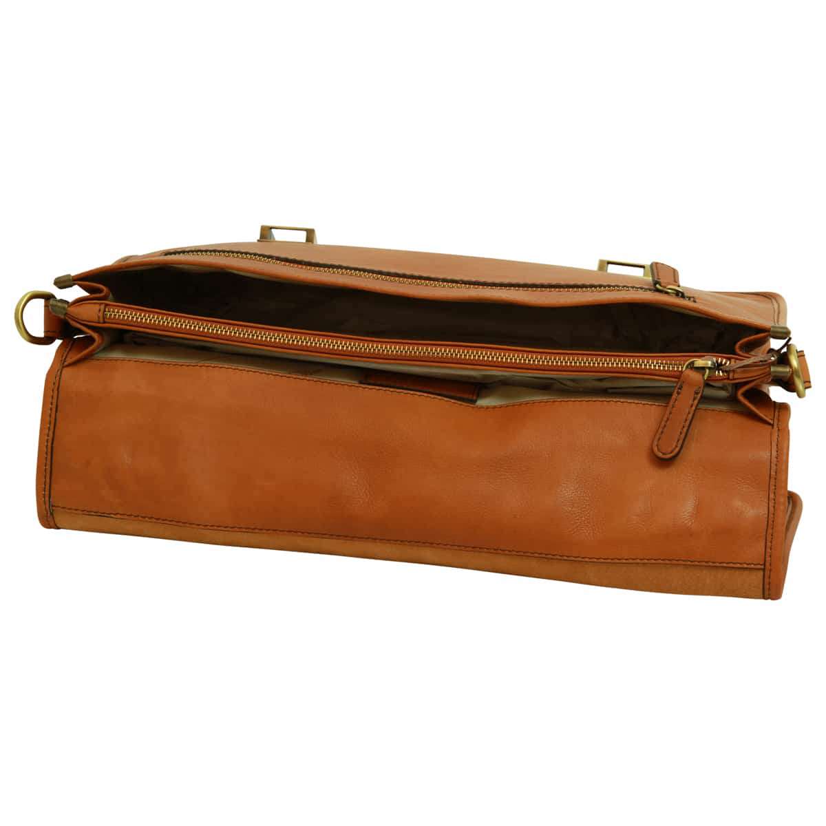 Soft Calfskin Leather Briefcase With Shoulder Strap - Gold
