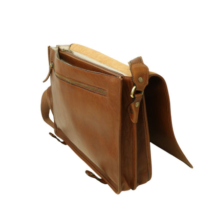 Calfskin Leather Messenger Bag-Chestnut