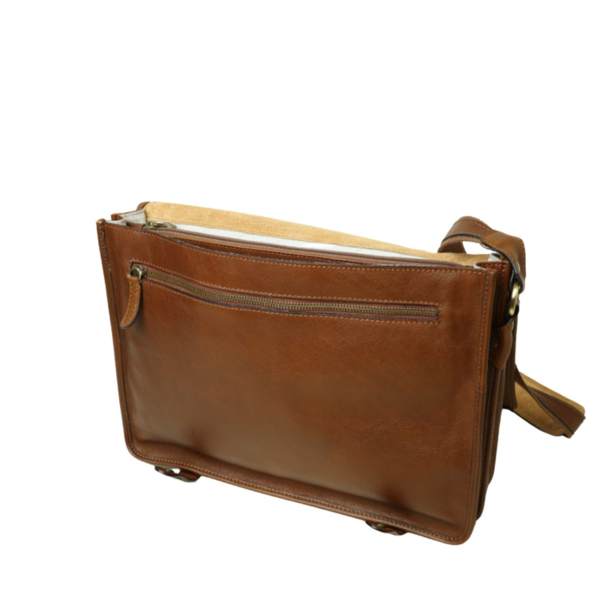 Calfskin Leather Messenger Bag-Chestnut