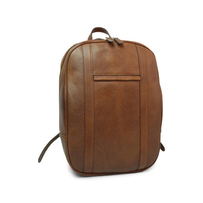 Soft Calfskin Leather Laptop Backpack With Backside Troller Strap -Chestnut