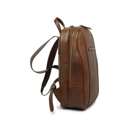 Soft Calfskin Leather Laptop Backpack With Backside Troller Strap -Chestnut