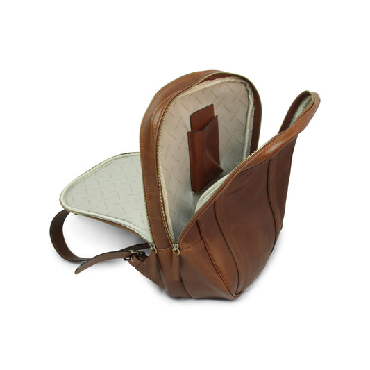 Soft Calfskin Leather Laptop Backpack With Backside Troller Strap -Chestnut
