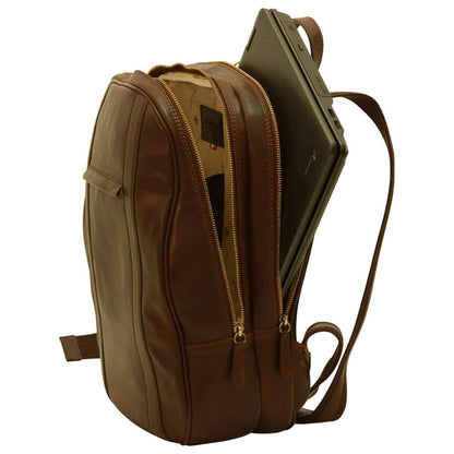 Soft Calfskin Leather Laptop Backpack - Dark Brown