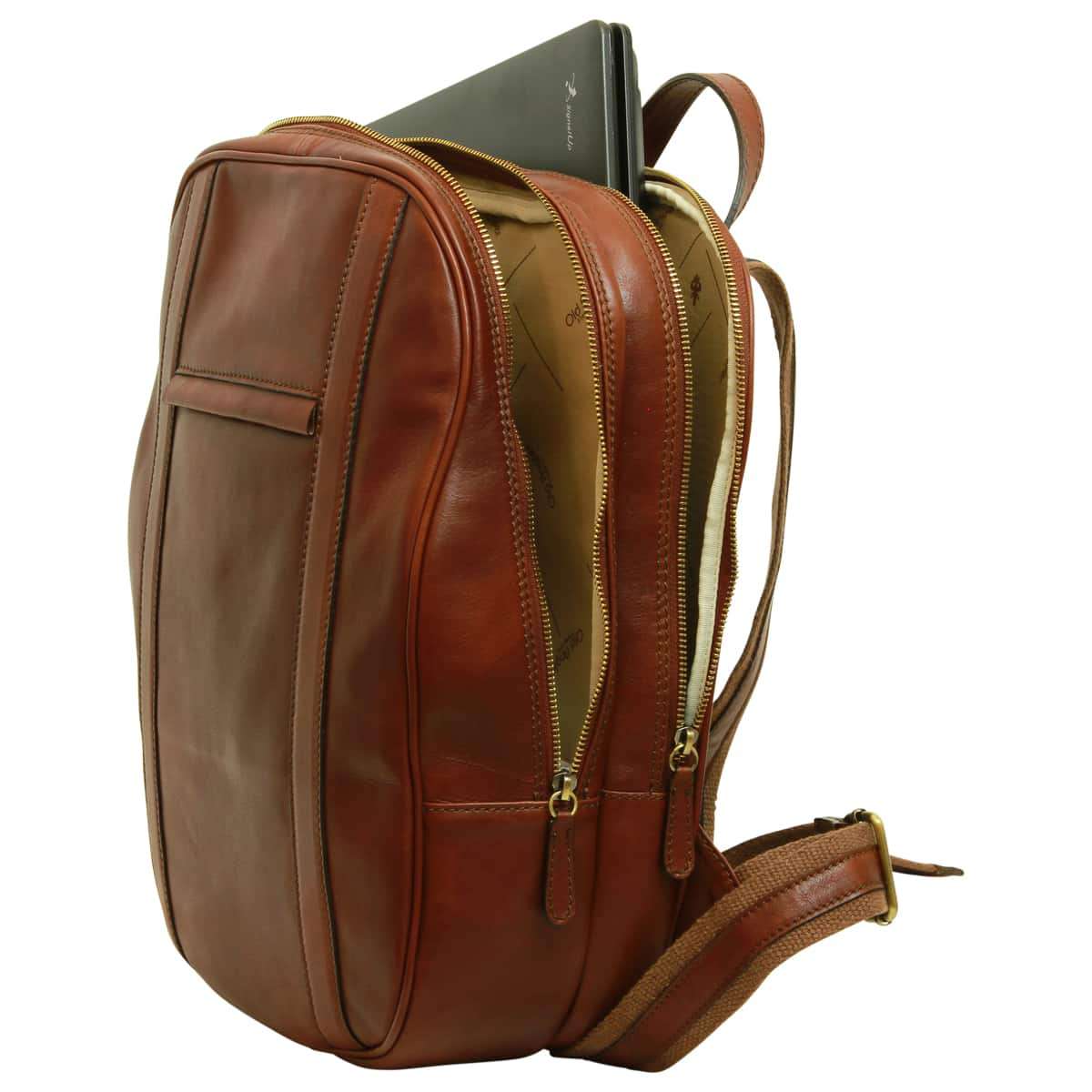 Soft Calfskin Leather Laptop Backpack - Brown