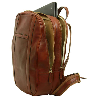 Soft Calfskin Leather Laptop Backpack - Brown
