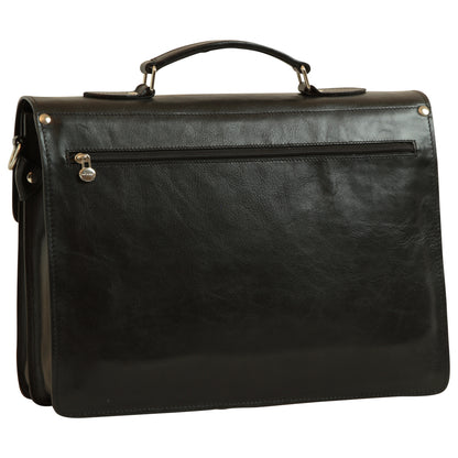 Leather Laptop Briefcase - Black