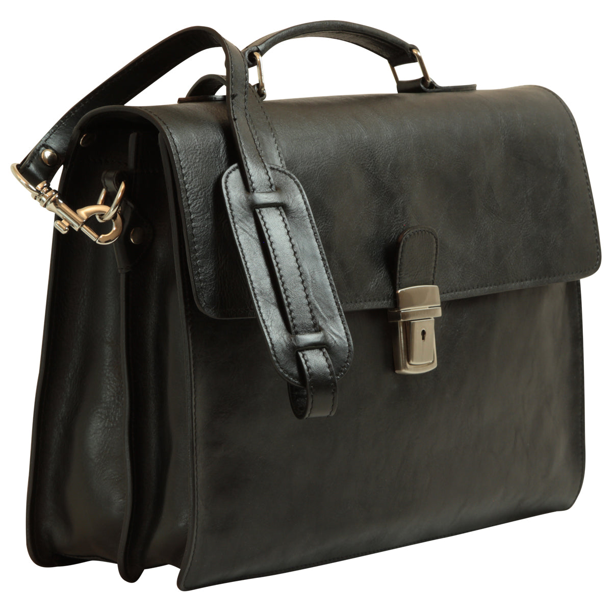 Leather Laptop Briefcase - Black