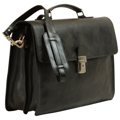 Leather Laptop Briefcase - Black