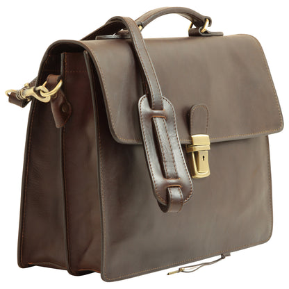 Leather Laptop Briefcase - Dark Brown