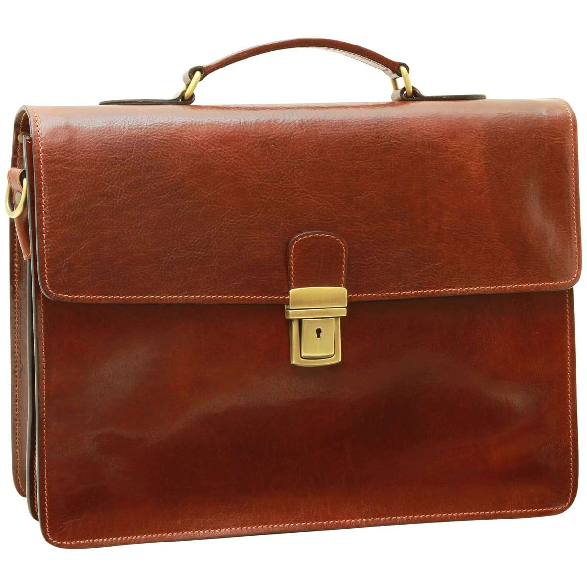 Leather Laptop Briefcase - Brown