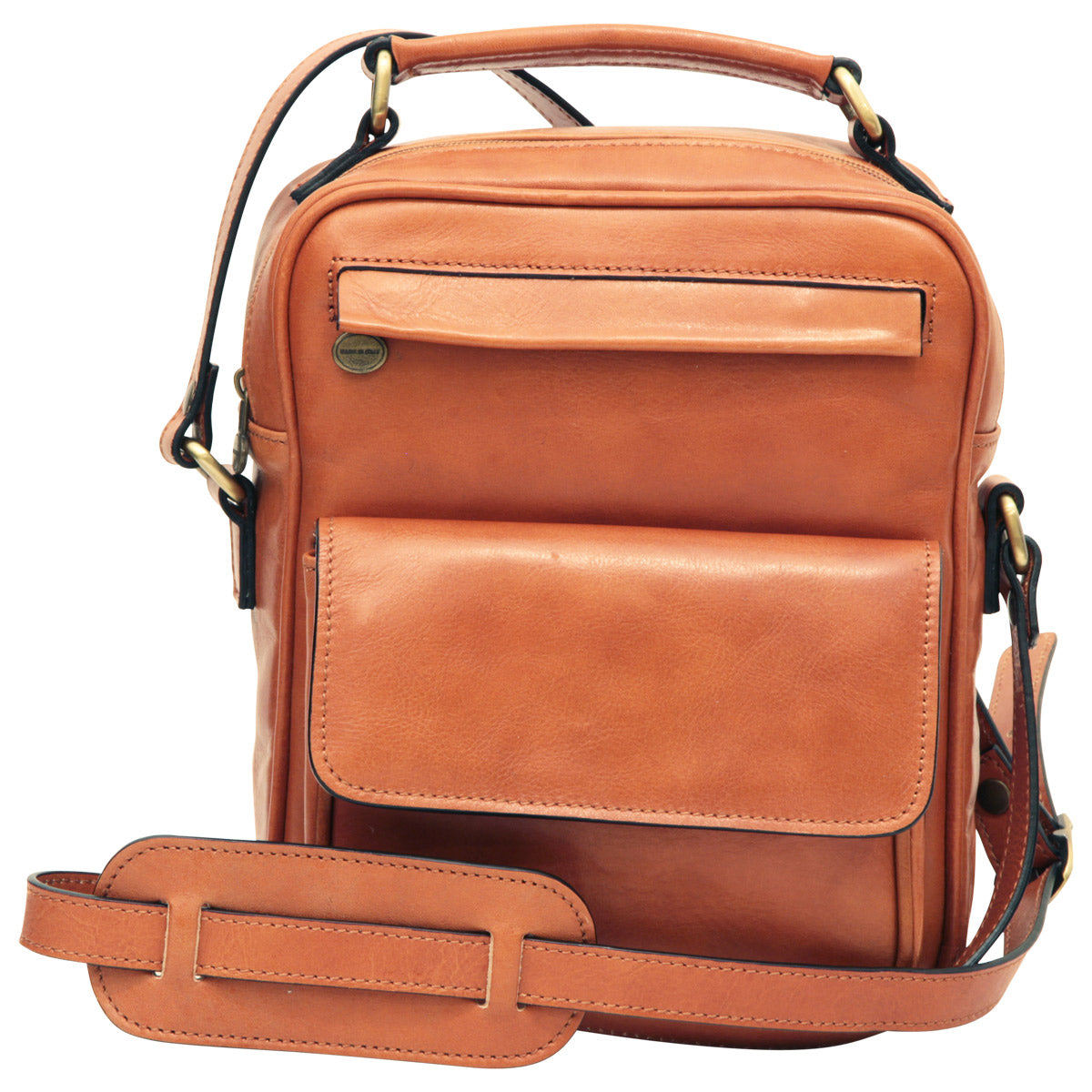 Leather Shoulder Bag With Front Pocket - Brown Colonial