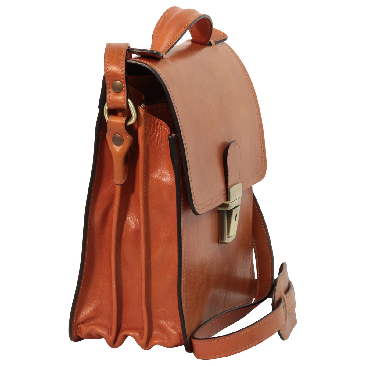 Leather Cross Body Satchel Bag - Brown Colonial