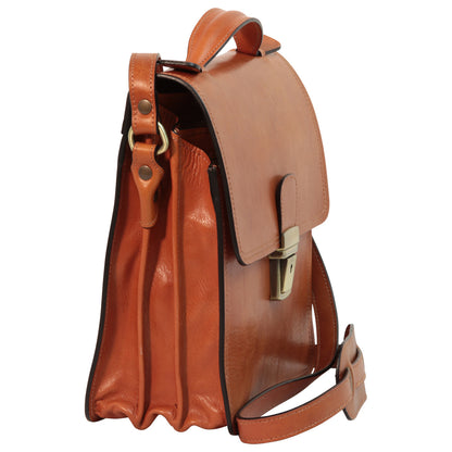 Leather Cross Body Satchel Bag - Brown Colonial