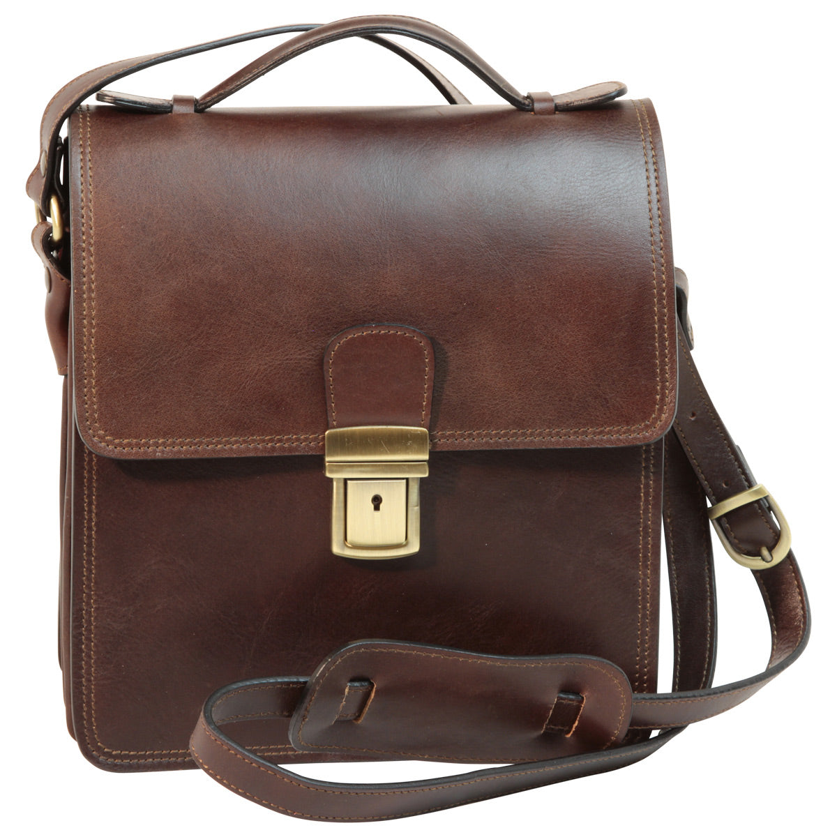 Leather Cross Body Satchel Bag - Dark Brown