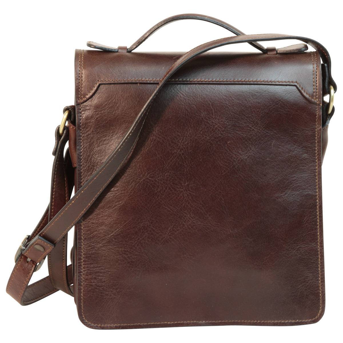 Leather Cross Body Satchel Bag - Dark Brown