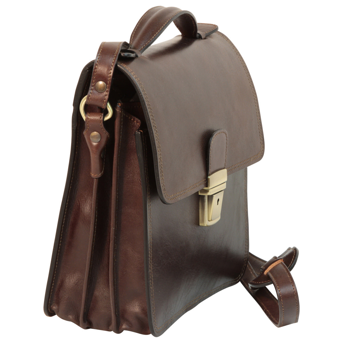 Leather Cross Body Satchel Bag - Dark Brown