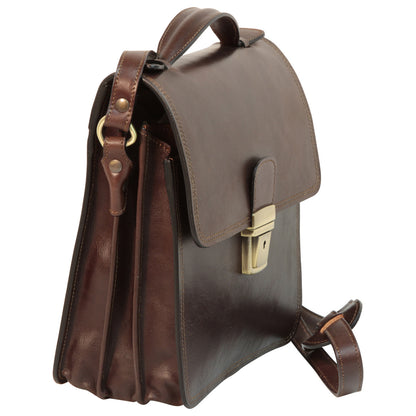 Leather Cross Body Satchel Bag - Dark Brown