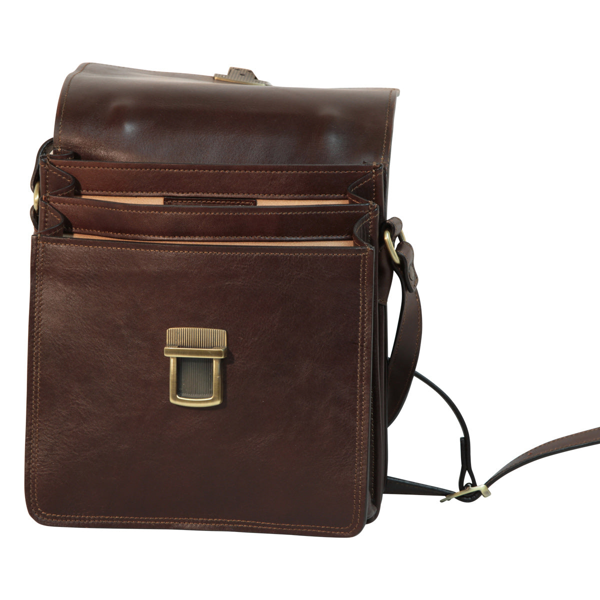 Leather Cross Body Satchel Bag - Dark Brown