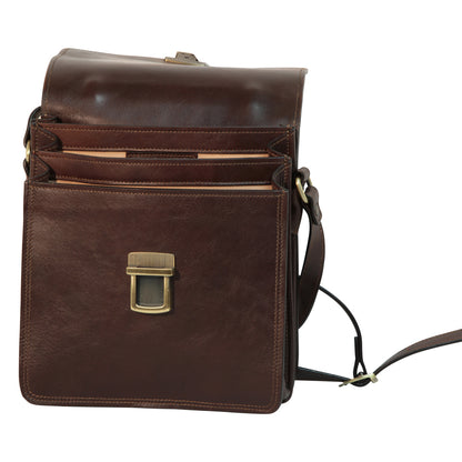Leather Cross Body Satchel Bag - Dark Brown