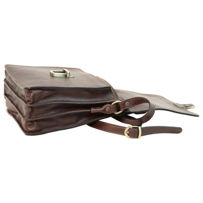 Leather Cross Body Satchel Bag - Dark Brown