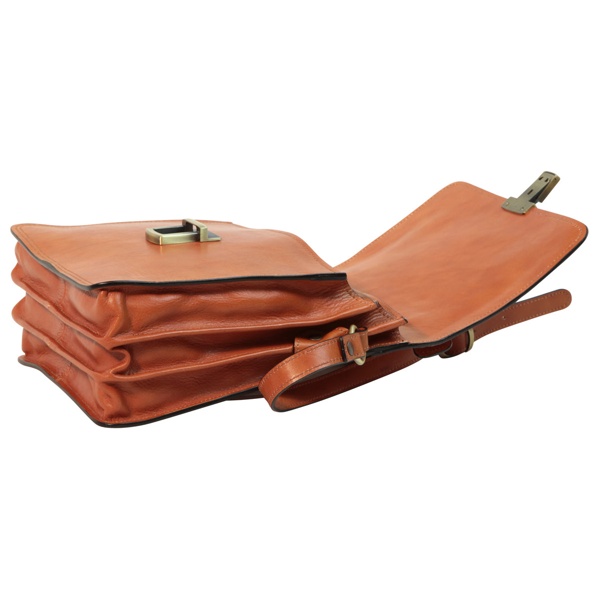 Leather Cross Body Satchel Bag - Brown Colonial