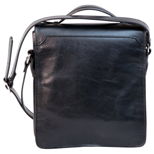 Leather Cross Body Satchel Bag - Black