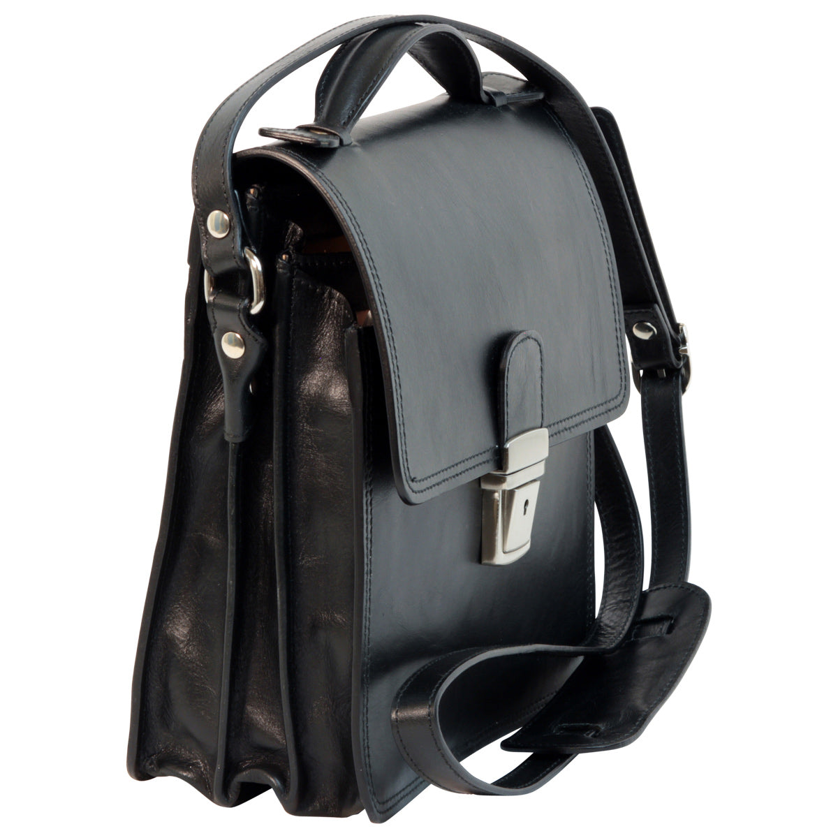 Leather Cross Body Satchel Bag - Black