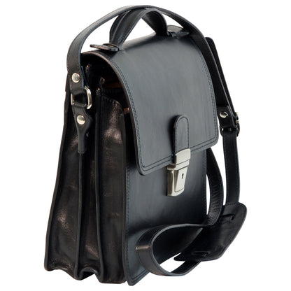 Leather Cross Body Satchel Bag - Black