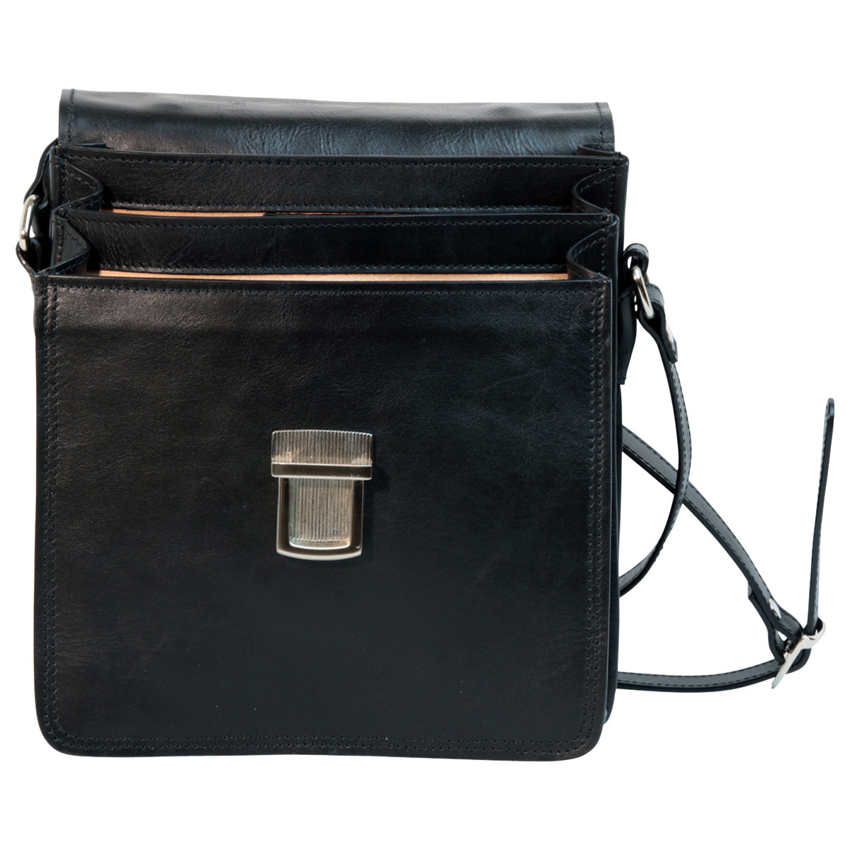 Leather Cross Body Satchel Bag - Black