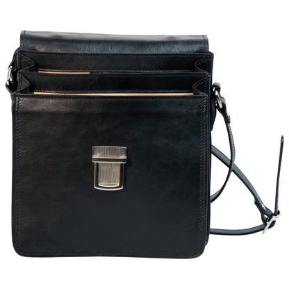 Leather Cross Body Satchel Bag - Black