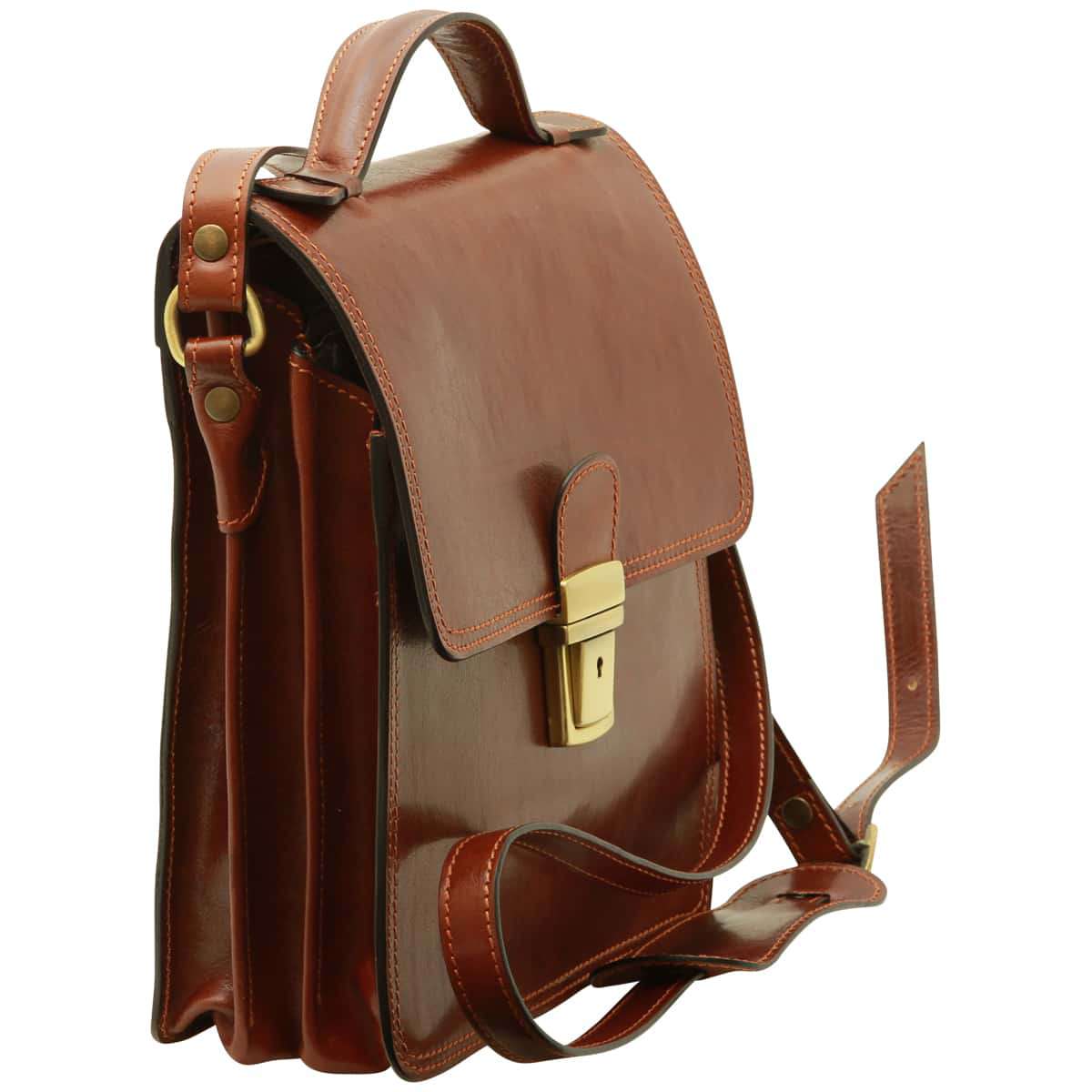 Leather Cross Body Satchel Bag - Brown