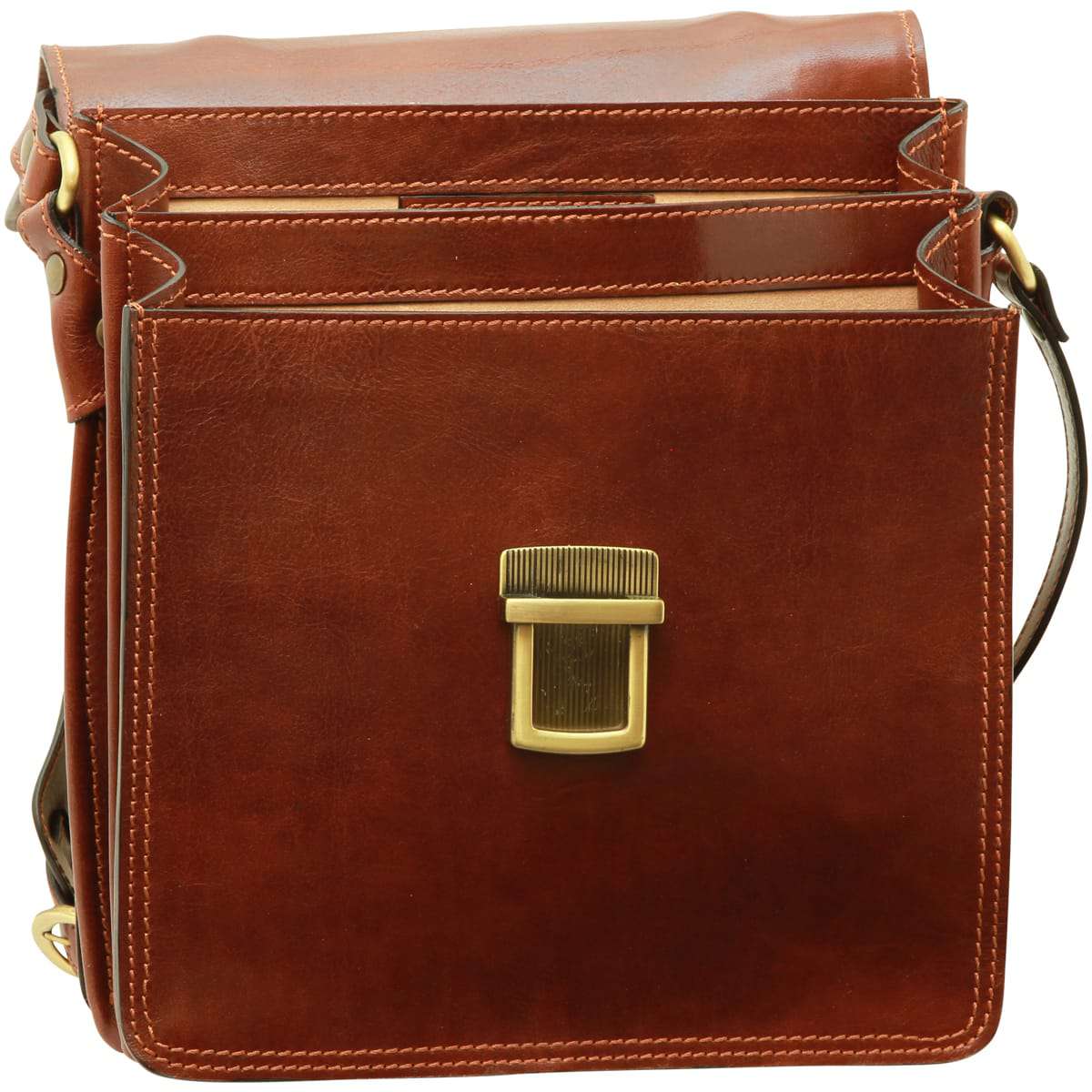 Leather Cross Body Satchel Bag - Brown