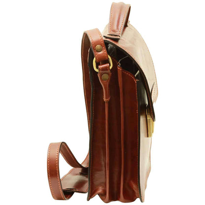 Leather Cross Body Satchel Bag - Brown