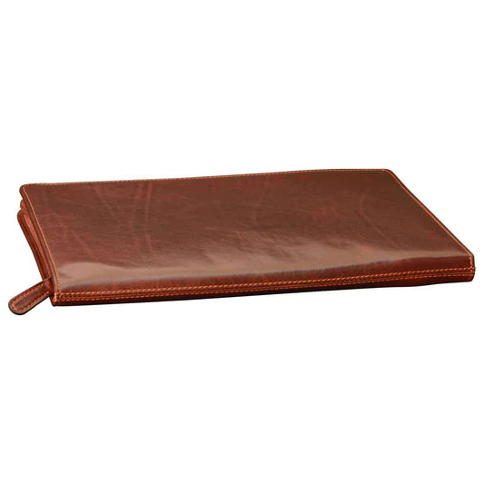 Leather Round Zipper Folder - Brown